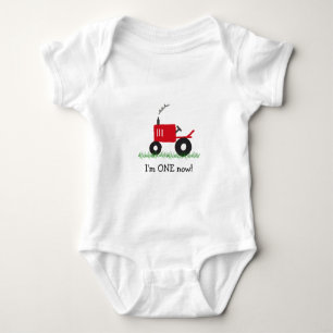 Child's Red Tractor T-Shirt: Customise Age Baby Bodysuit