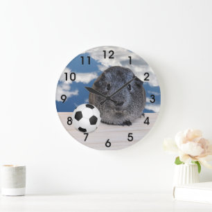 Child's Room Cute Grey Guinea Pig Soccer Ball Large Clock