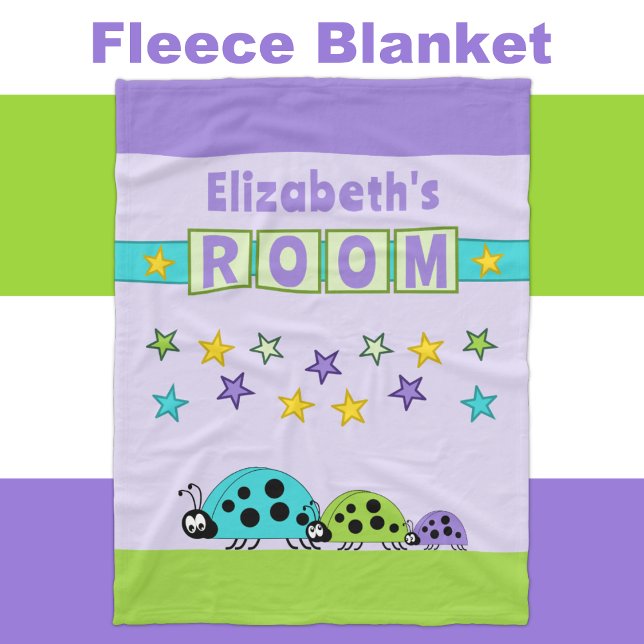 Child's room name stars ladybugs purple green fleece blanket (Creator Uploaded)