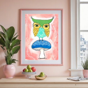 Childs Room Owl Artist Watercolor Painting Kids Poster