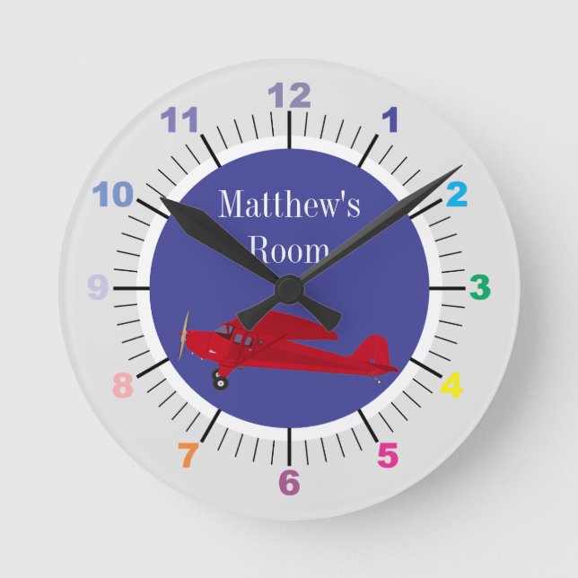 Child's Room Wall Clock Aeroplane (Front)
