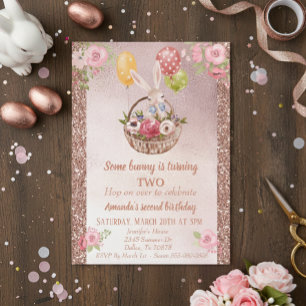 Child's Rose Gold Glitter Some Bunny Birthday Invitation