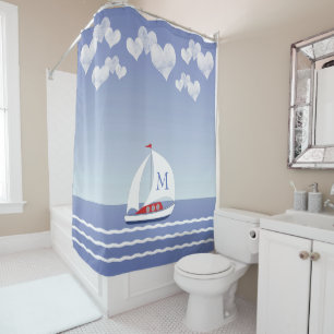 Child's Sailboat Shower Curtain With Monogram