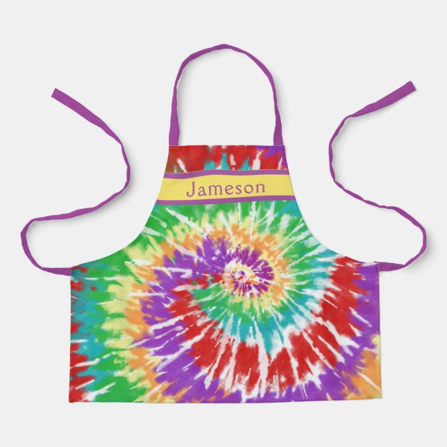 CHILD'S Tie Dyed Rainbow Swirl - Personalised   Apron (Front)