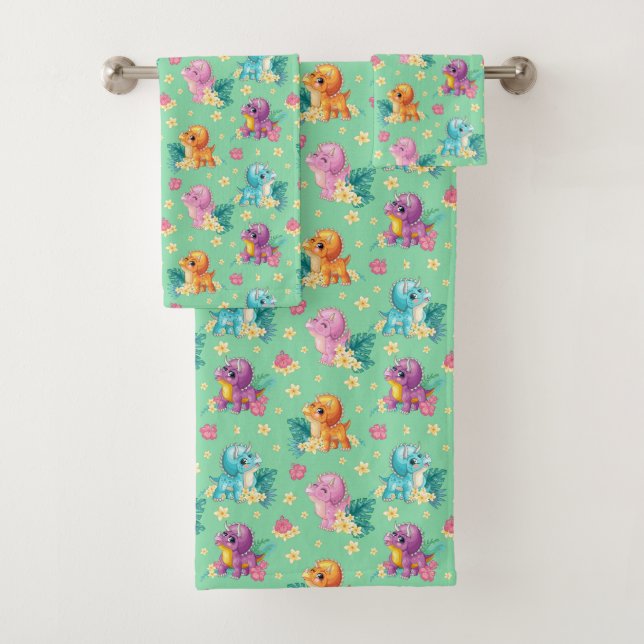 Childs Triceratops Dinosaurs Bath Towel Set (Insitu)