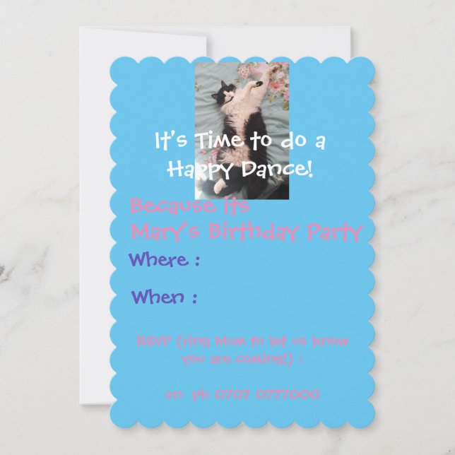 Child's Tuxedo Cat Funny Happy Birthday Invitation (Front)