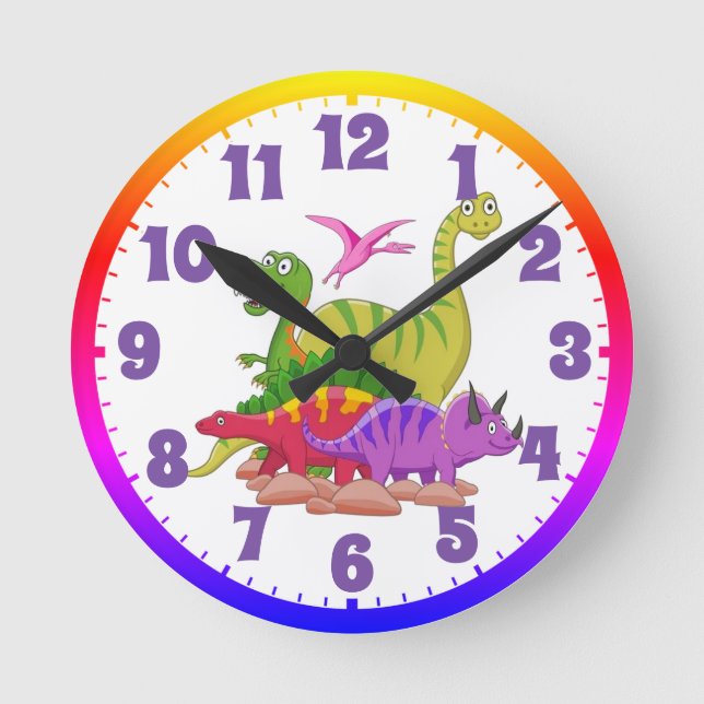 Child's Wall Clock - Colourful Dinosaur's (Front)