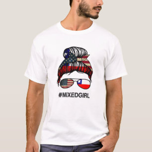 Chile American Flag - USA Chilean Messy Bun T-Shirt