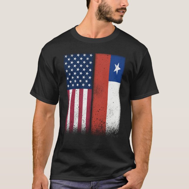 Chile Chilean American Flags Proud USA Chile T-Shirt (Front)