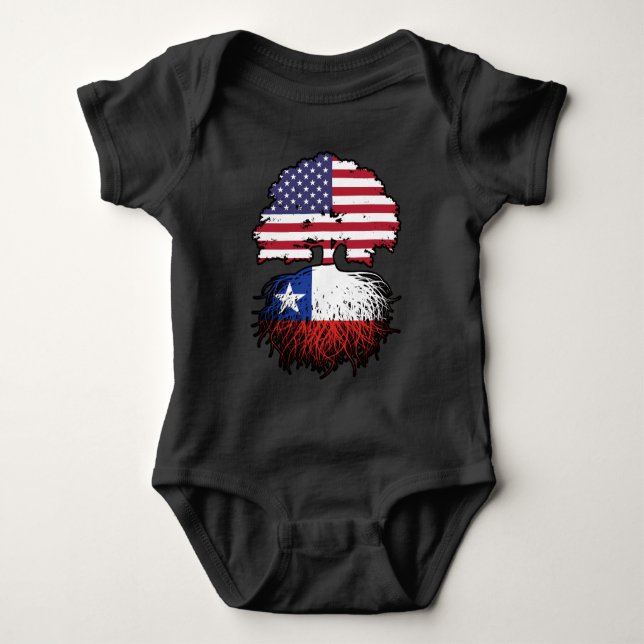 Chile Chilean American USA Tree Roots Flag Baby Bodysuit (Front)
