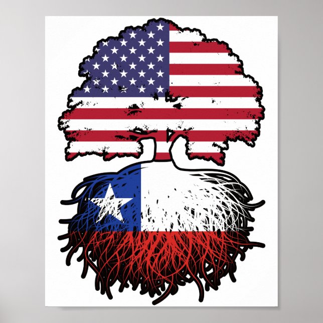Chile Chilean American USA Tree Roots Flag Poster (Front)