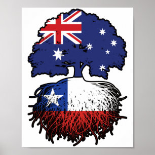 Chile Chilean Australian Australia Tree Roots Flag Poster