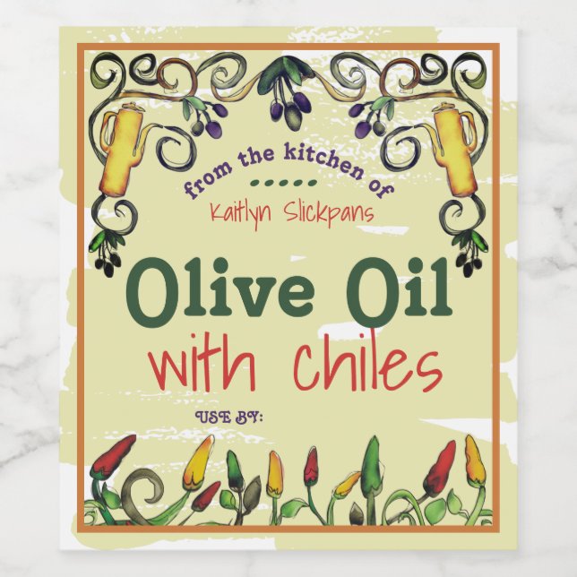 Chile chilli olive oil personalised home canning wine label (Single Label)