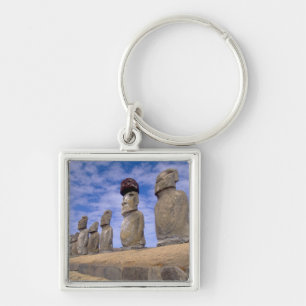 Chile, Easter Island. The 15 Moais at Ahu Key Ring