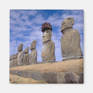 Chile, Easter Island. The 15 Moais at Ahu Magnet