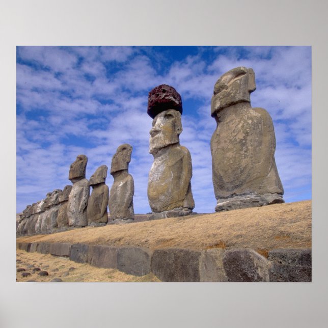 Chile, Easter Island. The 15 Moais at Ahu Poster (Front)
