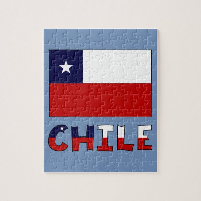 Chile Flag and Name in Colour Jigsaw Puzzle (Vertical)