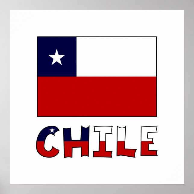 Chile Flag and Name in Colour Poster (Front)