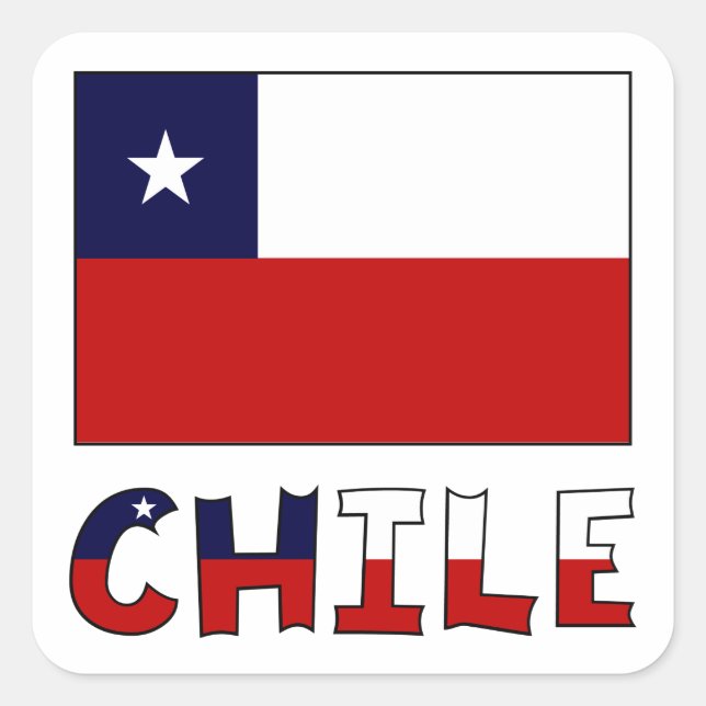 Chile Flag and Name in Colour Square Sticker (Front)