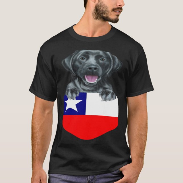 Chile Flag Black Labrador Retriever Dog In Pocket T-Shirt (Front)