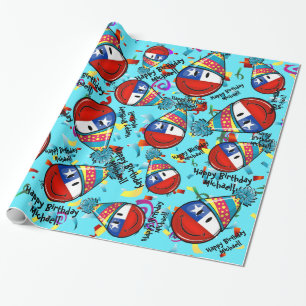 Chile Flag In a Party Hat   Customised Birthday Wrapping Paper