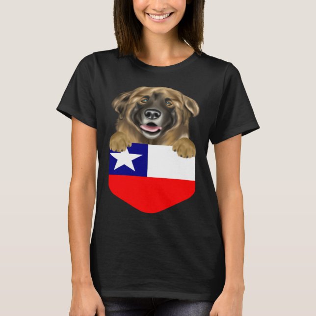 Chile Flag Leonberger Dog In Pocket T-Shirt (Front)