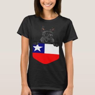 Chile Flag Scottish Terrier Dog In Pocket T-Shirt