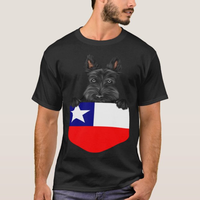 Chile Flag Scottish Terrier Dog In Pocket T-Shirt (Front)