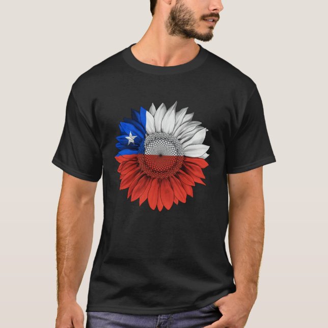 Chile Flag Sunflower Chilean Roots Proud Patriotic T-Shirt (Front)