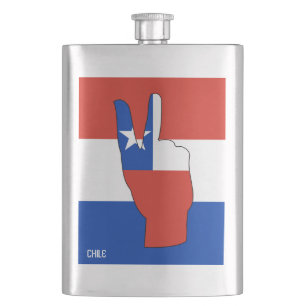 Chile Flag Victory Sign Patriotic Hip Flask