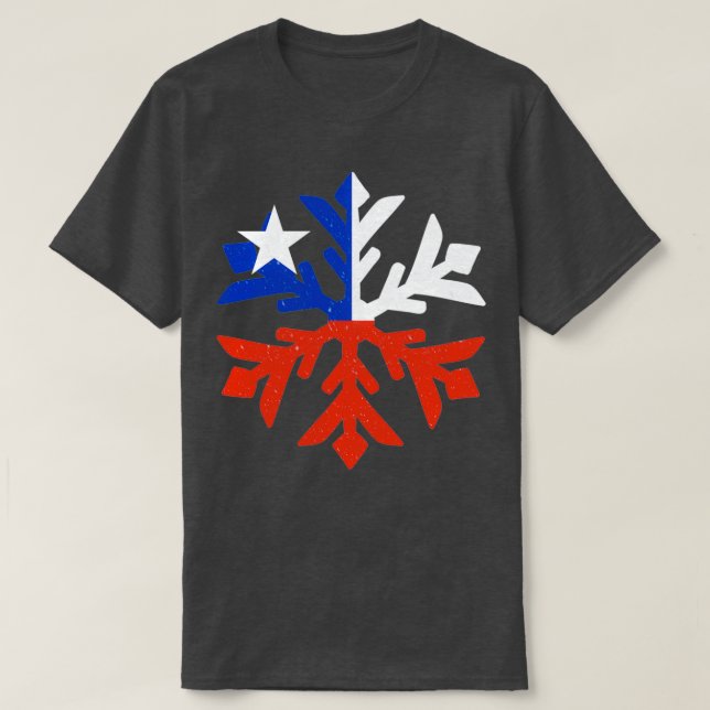 Chile Flag Winter Snowflake Design T-Shirt (Design Front)