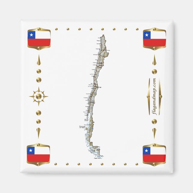 Chile Map + Flags Magnet (Front)