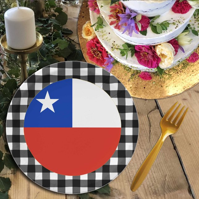 Chile Plate, buffalo plaid & Chilean Flag Paper Plate (Creator Uploaded)