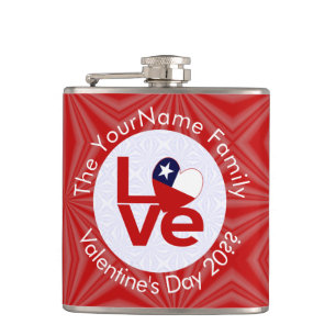 Chile Red LOVE Flag Personalised  Hip Flask