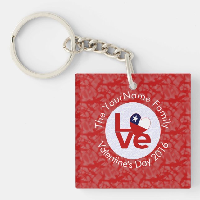 Chile Red LOVE Flag Personalised  Key Ring (Front)