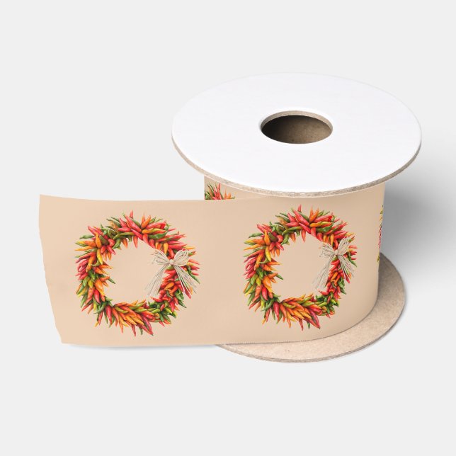 Chile Ristra Wreaths Pattern Satin Ribbon (Spool)
