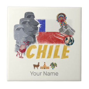 Chile Vintage Easter Island Flag and Alpaca Ceramic Tile