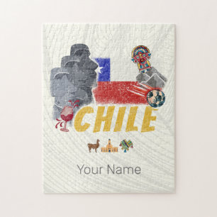 Chile Vintage Easter Island Flag and Alpaca Jigsaw Puzzle