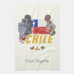Chile Vintage Easter Island Flag and Alpaca Tea Towel