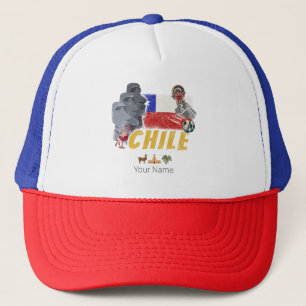 Chile Vintage Easter Island Flag and Alpaca Trucker Hat