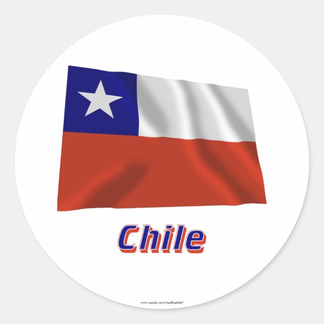 Chile Waving Flag with Name Classic Round Sticker (Front)