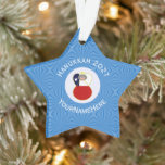 Chilean Angel Hanukkah Flag Personalised Ornament<br><div class="desc">Angel dressed in the red, white, and blue flag of Chile on this star shaped ornament for your Hanukkah decor this holiday season. Designed for families with multiple religions, the Chilean angel flies in the centre of a circle of white squiggly squares. A background of blue squiggly squares completes the...</div>