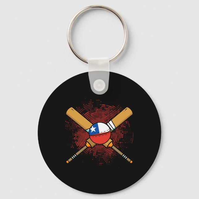 Chilean Cricket Racket And Ll Flag Of Chile  Key Ring (Front)