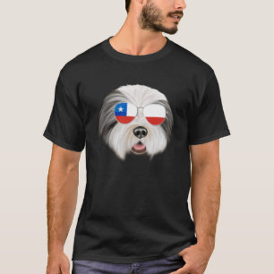 Chilean Flag Bearded Collie Dog Chile Pocket T-Shirt