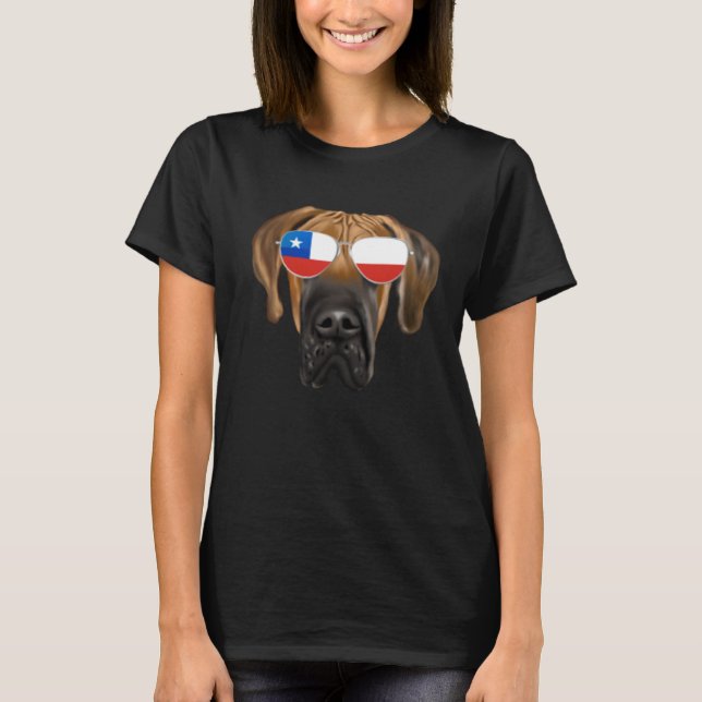 Chilean Flag Brown Great Dane Dog Chile Pocket T-Shirt (Front)