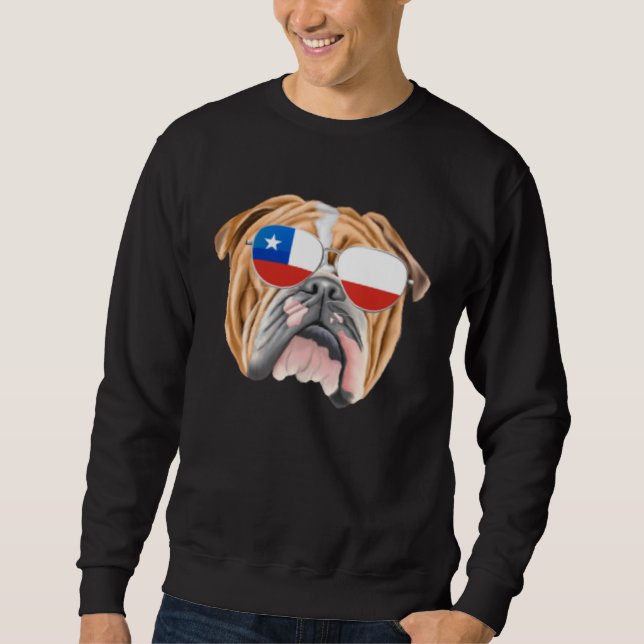Chilean Flag Bulldog Dog Chile Pocket Sweatshirt (Front)