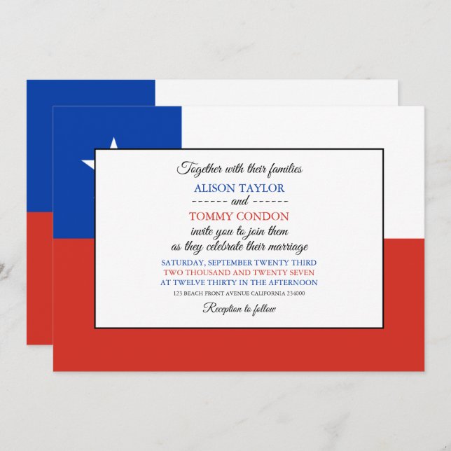 Chilean Flag, Flag of Chile Wedding Invitation (Front/Back)