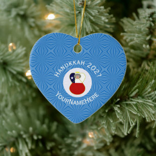 Chilean Flag Hanukkah Angel Abuela Name Year Heart Ceramic Ornament