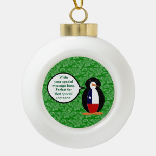 Chilean Flag Holiday Ms. Penguin Talking Ceramic Ball Christmas Ornament