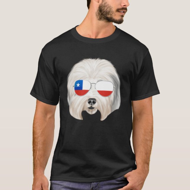 Chilean Flag Old English Sheepdog Dog Chile Pocket T-Shirt (Front)
